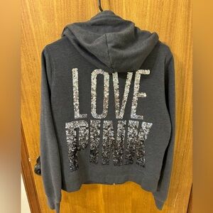 Vintage PINK Victoria's Secret Charcoal Gray Sequin 'LOVE PINK' Hoodie Size M